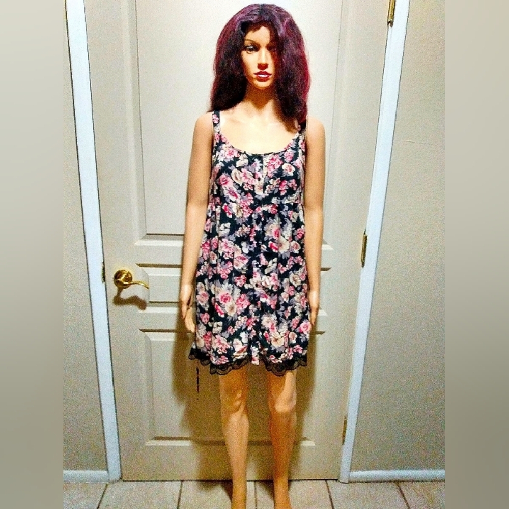 Vintage 90's Black Floral Print Dress.